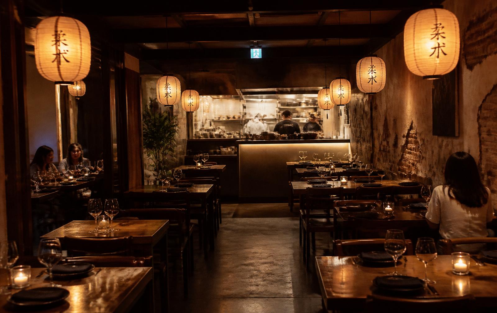 Restaurant interior at night